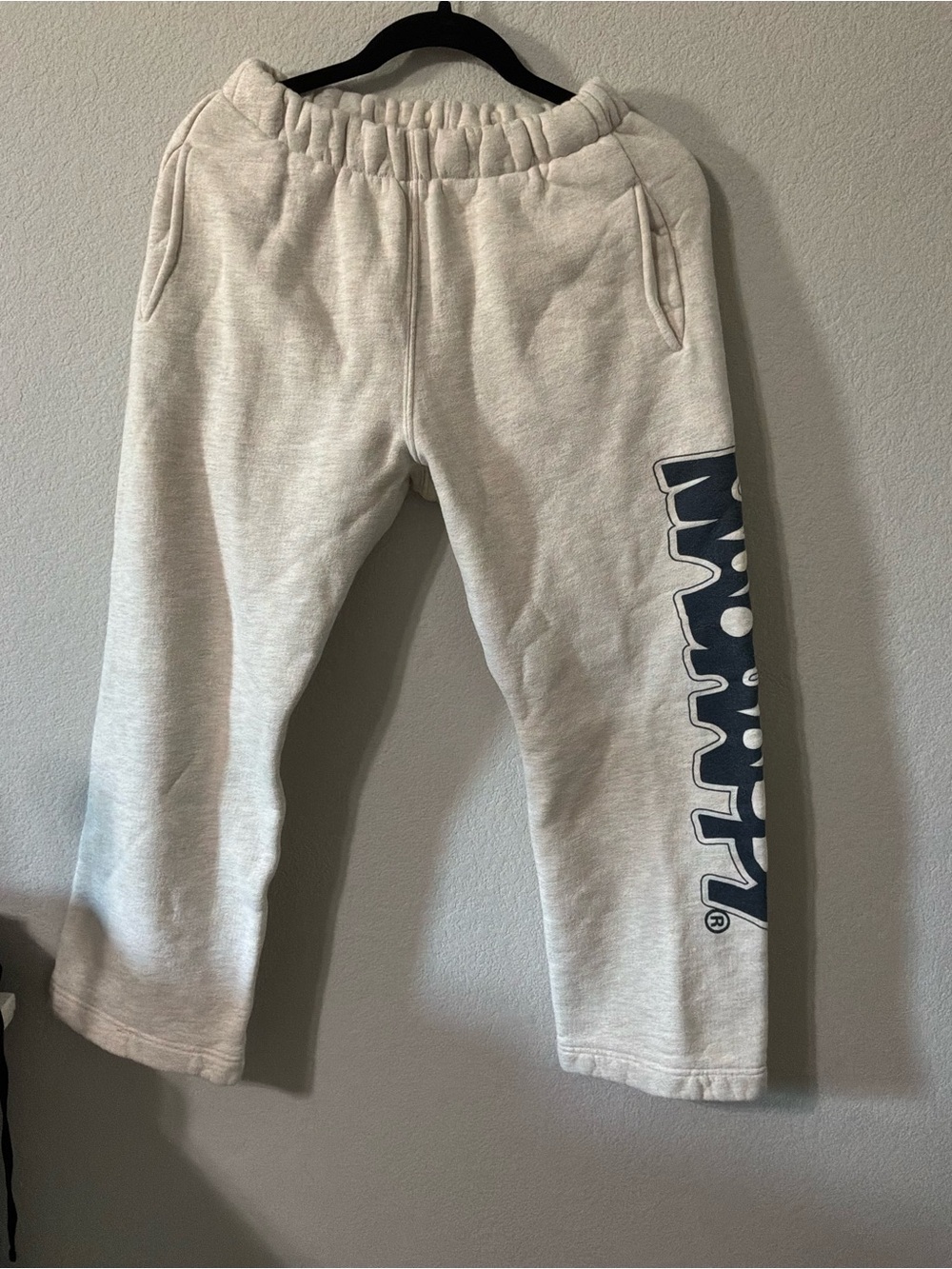 Madhappy Cream Track Pants with Navy Side Logo